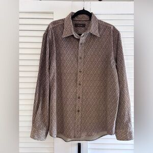 Tasso Elba Men's Taupe Patterned Button Down Shirt